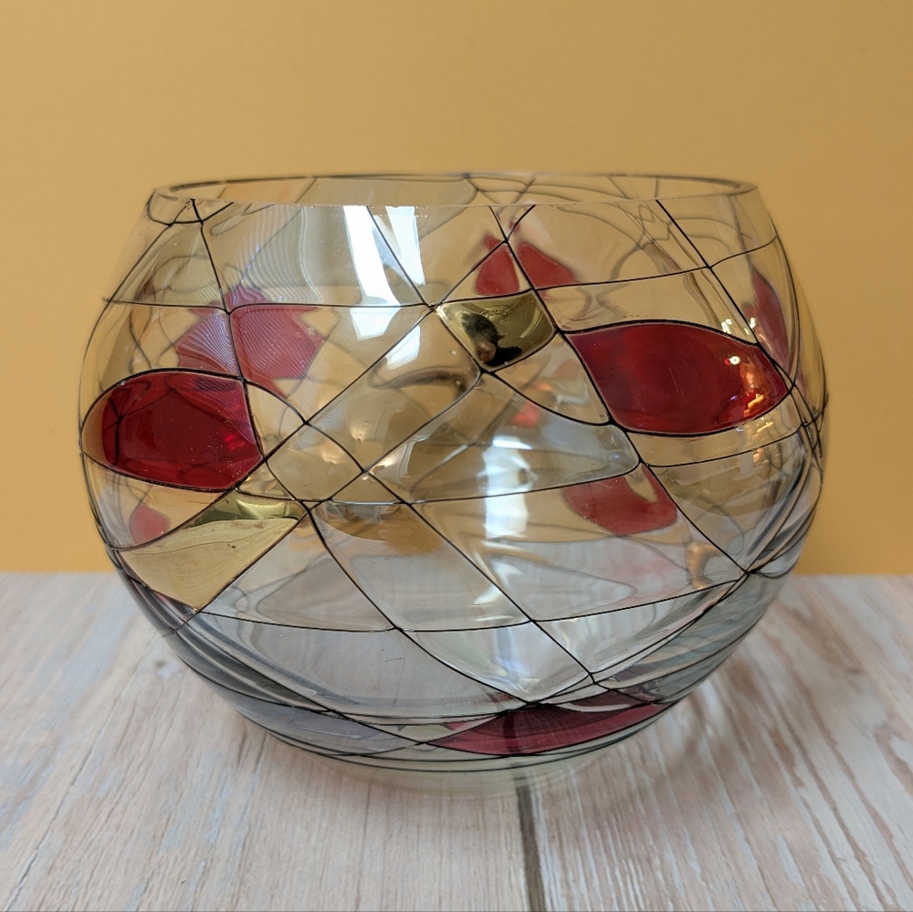 PartyLite Tealight Stained Glass Candle Holder Crystal Mosaic Calypso 4"